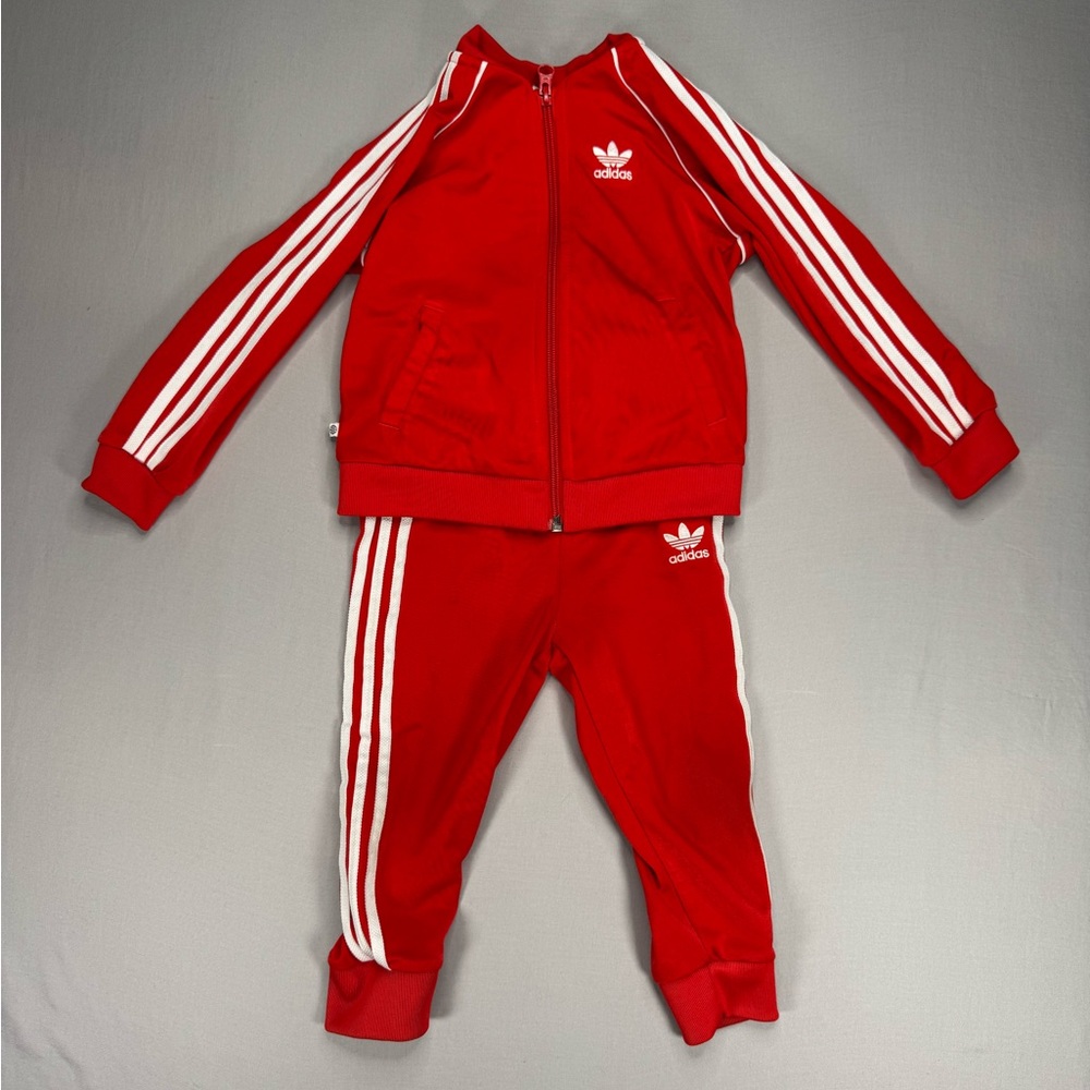 Adidas Originals Toddler Red Tracksuit Set – Zip Jacket & Pants – 2T